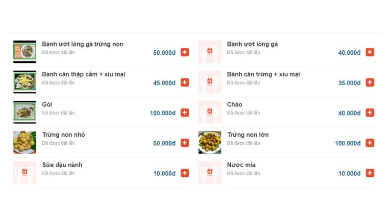 Menu món ăn đa dạng từ quán Chíp Chíp Đà Lạt