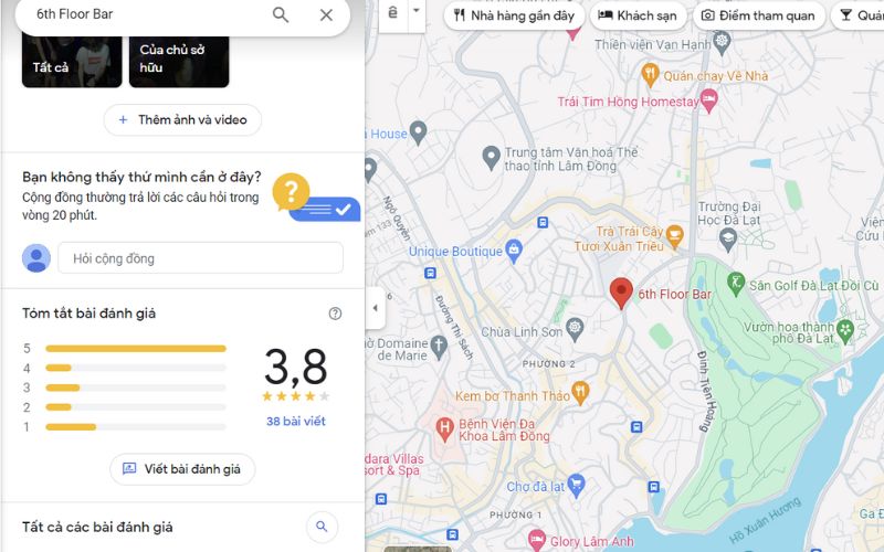 Đánh giá về quán trên google maps