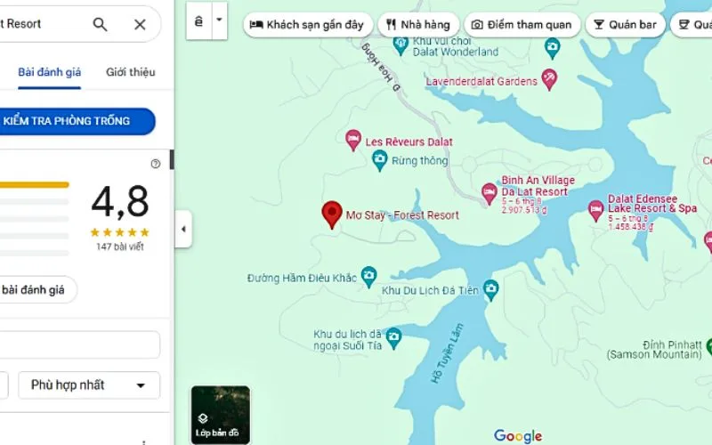 Resort nhận về 4.8 sao trên nền tảng Google Maps