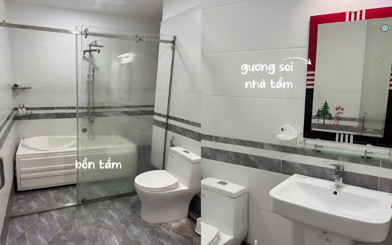 Bồn tắm tiện nghi với đầy đủ vật dụng cá nhân ở December Studio Homestay