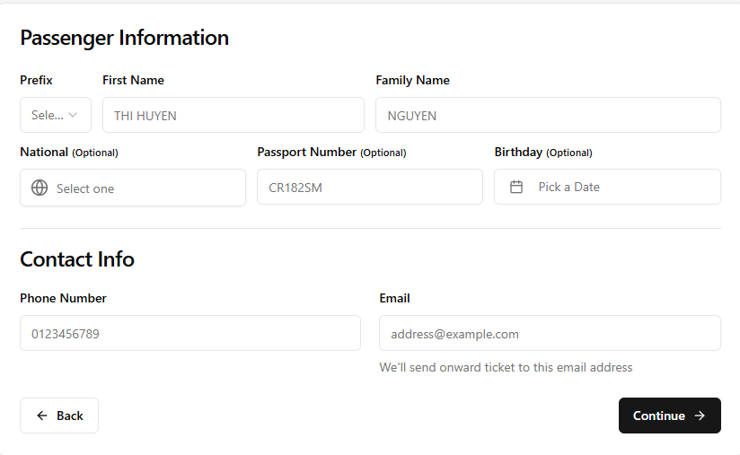 Step 3: Supply Passenger Details
