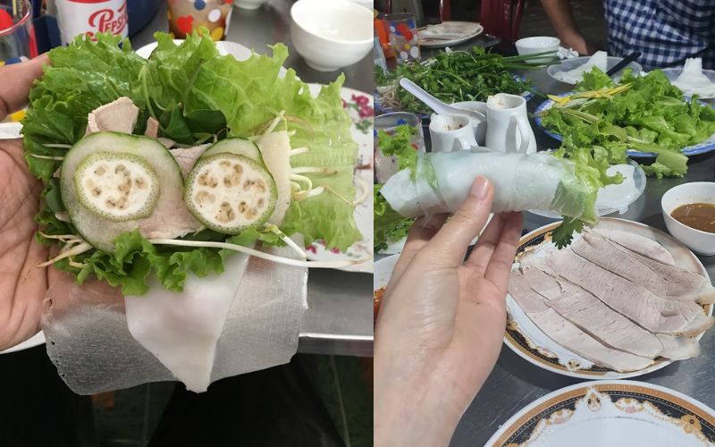 Hướng dẫn ăn bánh tráng cuốn thịt heo đúng cách tại quán Mậu
